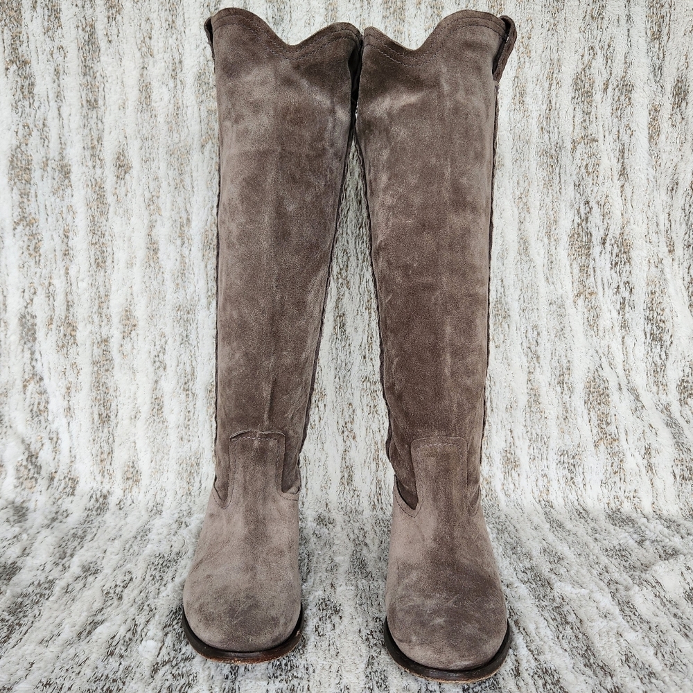 Frye "Cara" Tall Knee High Suede Boots Grey Elephant | Women's Size 7B - Picture 4 of 14